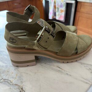 Timberland Green Suede Platform Sandals - Size 8.5